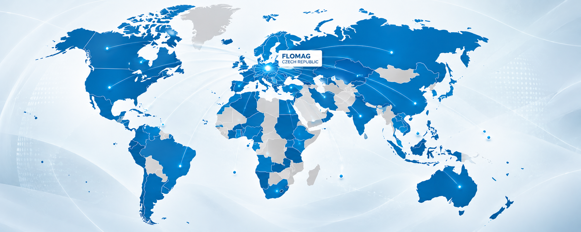 Ilustrativní mapa světových trhů FLOMAG se sídlem v České republice